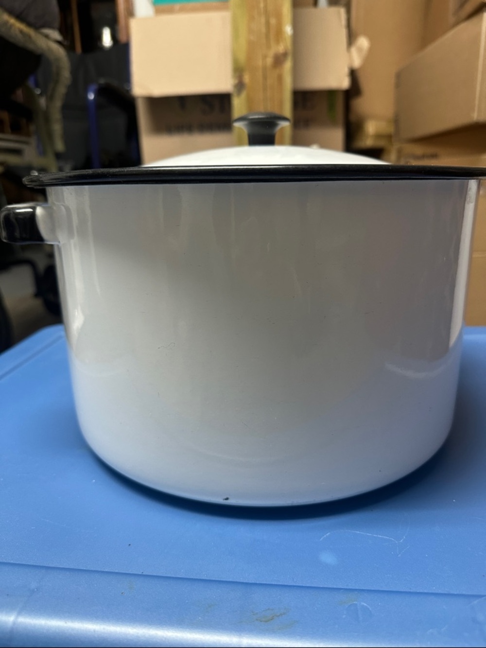 Vintage White Enamel Stock Pot with Lid